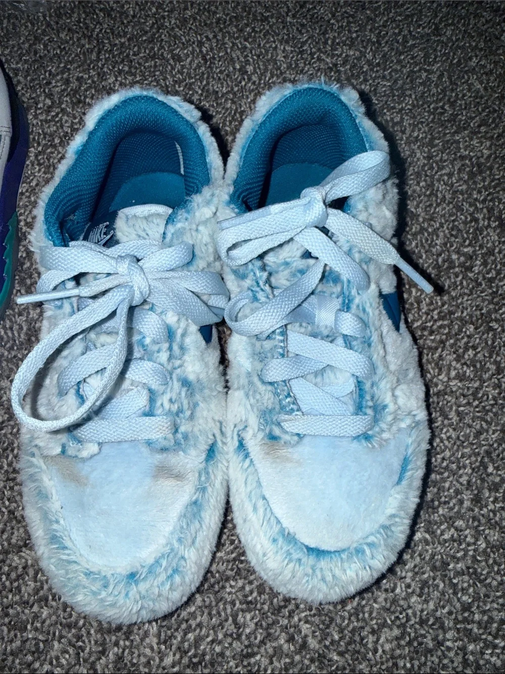 Nike Light Blue Fuzzy Kids Sneakers - Plush Lace-Up Style
